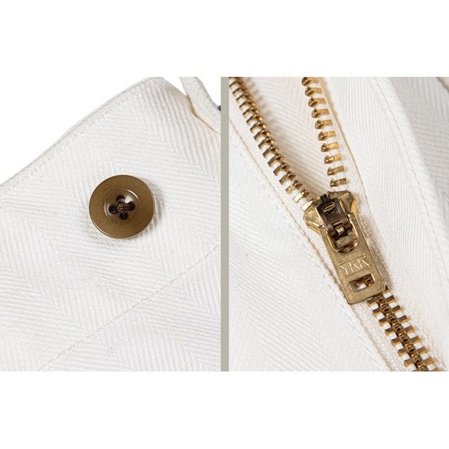 RT OG-107 本色白 HBT布料 魚骨紋 高腰 直腿 棕梠果實扣 WHITE DOVE OG107-細節圖8