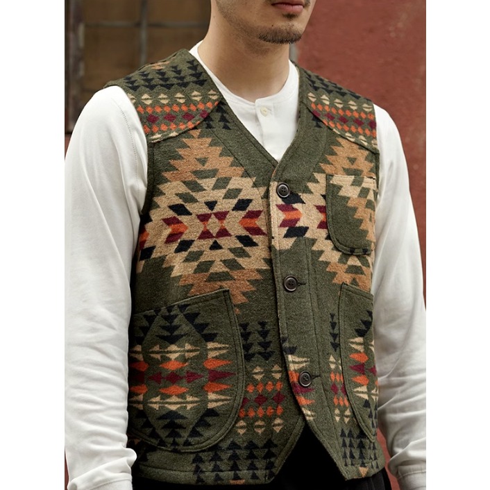 經典印地安圖騰 飛行毯馬甲 COUNTRY NAVAJO VEST BLANKET VEST 羊毛混紡-細節圖6