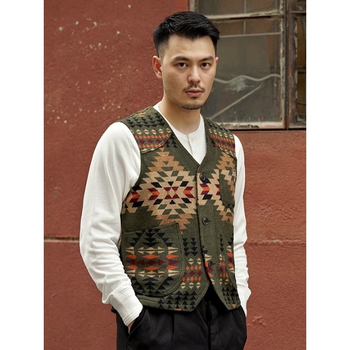 經典印地安圖騰 飛行毯馬甲 COUNTRY NAVAJO VEST BLANKET VEST 羊毛混紡-細節圖8