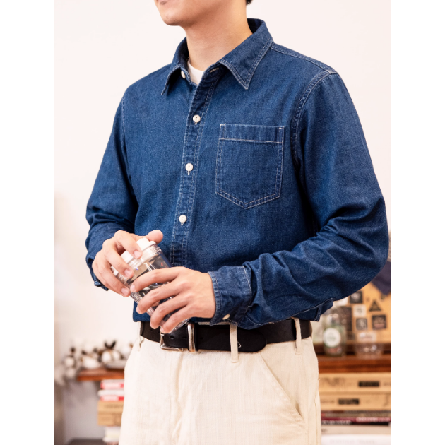 2024 60S Denim shirt 牛仔襯衫 8.5oz 酵素洗水 樹脂扣 IVY STYLE-細節圖2