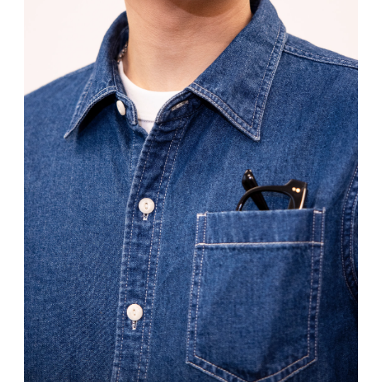 2024 60S Denim shirt 牛仔襯衫 8.5oz 酵素洗水 樹脂扣 IVY STYLE-細節圖10