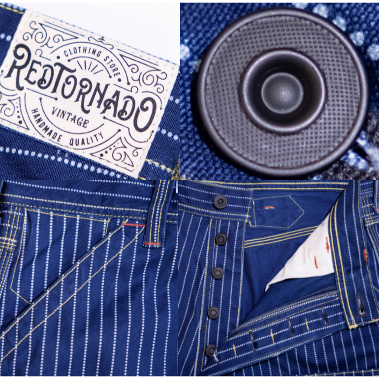 復刻 Freewheelers WABASH 藍染帆布 9口袋工裝褲 高腰寬鬆直筒 重機褲 藍染INDIGO 全埋夾工藝-細節圖5