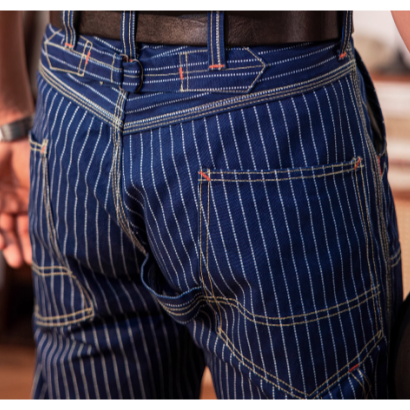 復刻 Freewheelers WABASH 藍染帆布 9口袋工裝褲 高腰寬鬆直筒 重機褲 藍染INDIGO 全埋夾工藝-細節圖6