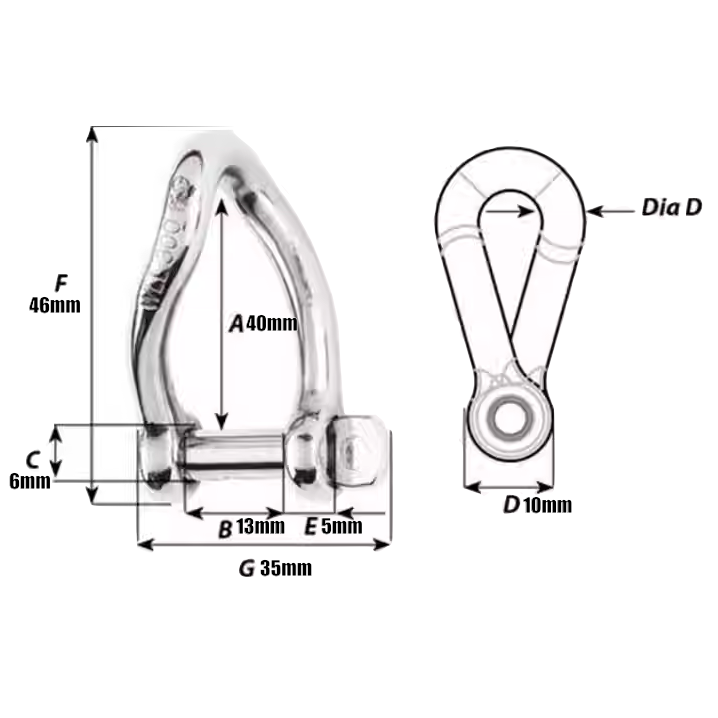 Pacific marine 水手扣環 316 不鏽鋼扭曲鎖扣登山扣環航海扣環TWIST SHACKLE-細節圖4
