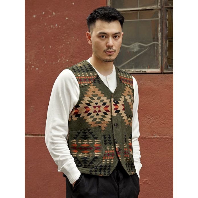 復刻 經典印地安圖騰 飛行毯馬甲 COUNTRY NAVAJO VEST BLANKET VEST 羊毛混紡-細節圖2