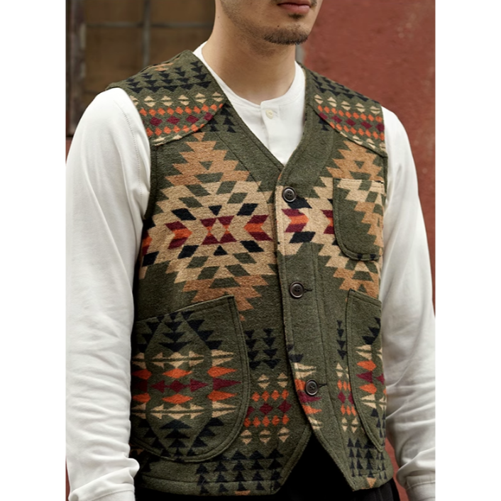 復刻 經典印地安圖騰 飛行毯馬甲 COUNTRY NAVAJO VEST BLANKET VEST 羊毛混紡-細節圖5