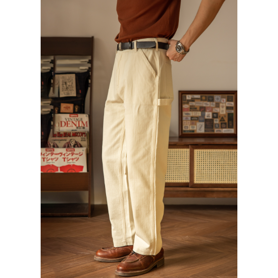 RT 米白色工裝褲 畫家褲 中高腰 寬鬆 工作褲 Painter Trousers-細節圖4