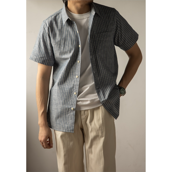 RT 短袖豎條紋襯衫 Vintage 襯衫 休閒襯衫 Casual Shirt EL CAPITAL-細節圖4