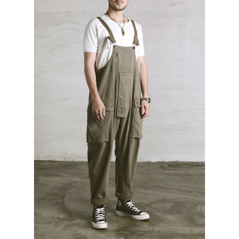 水洗蠟染斜布紋皮革背帶 維修工裝 吊帶褲 NIGEL CABOURN EL CAPITAL-細節圖2