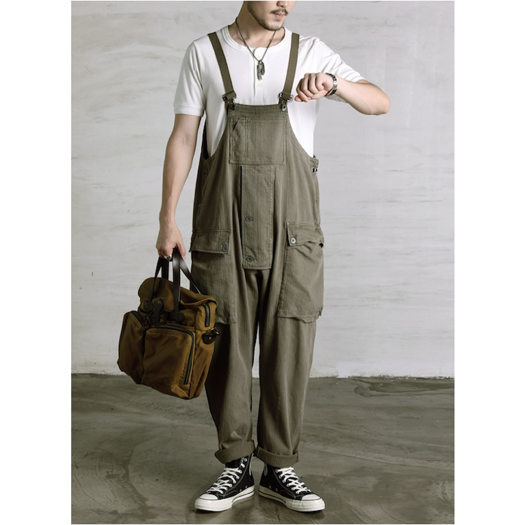 水洗蠟染斜布紋皮革背帶 維修工裝 吊帶褲 NIGEL CABOURN EL CAPITAL-細節圖3