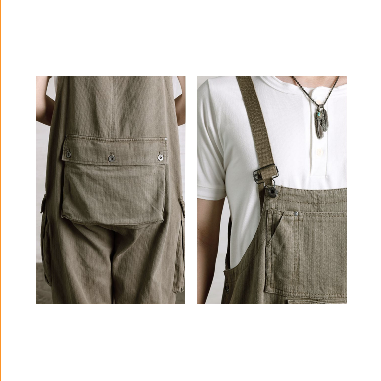 水洗蠟染斜布紋皮革背帶 維修工裝 吊帶褲 NIGEL CABOURN EL CAPITAL-細節圖10