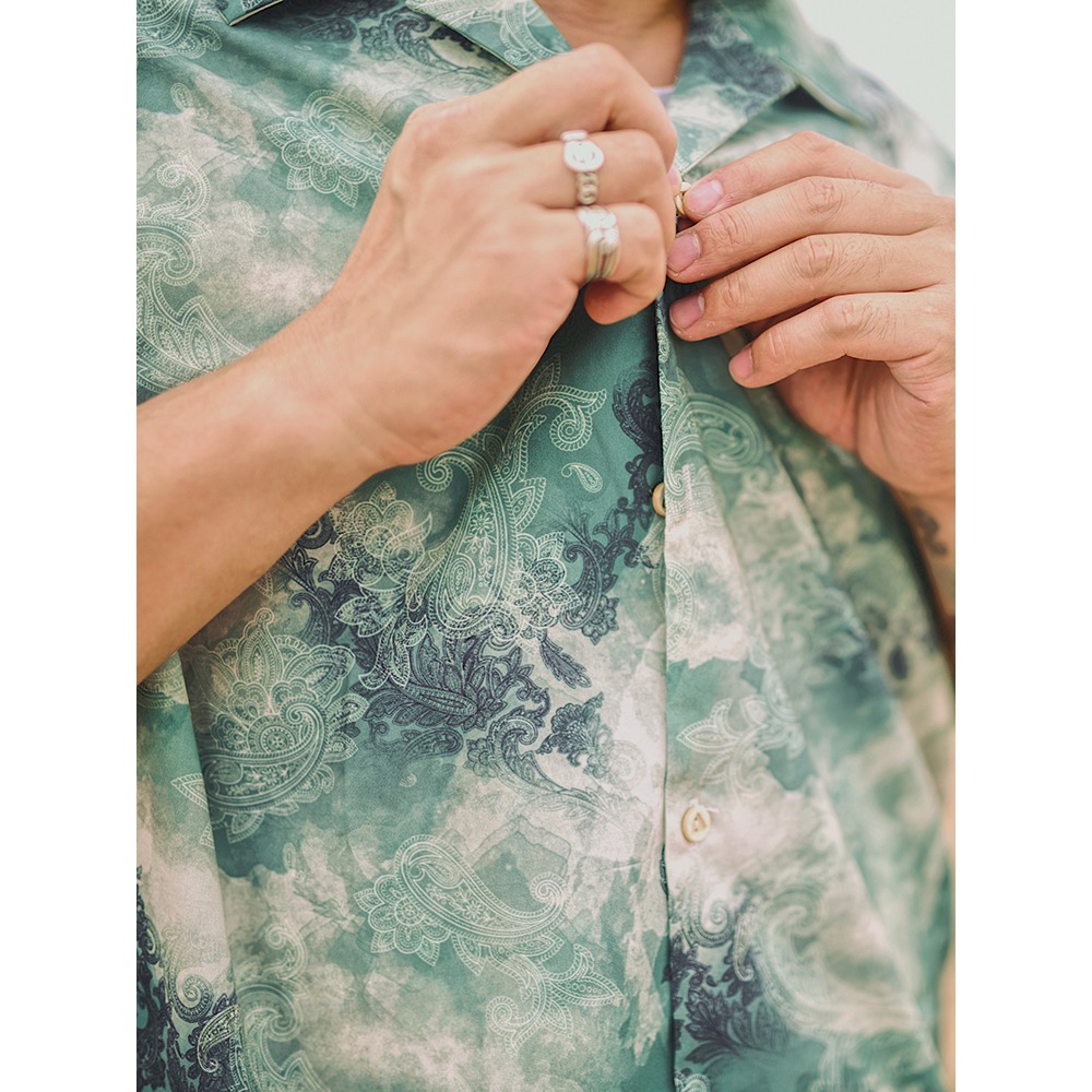 HAWAIIDEALER ORIGIONAL 綠色腰果花 古巴領襯衫 原創印花 EL CAPITAL-細節圖3
