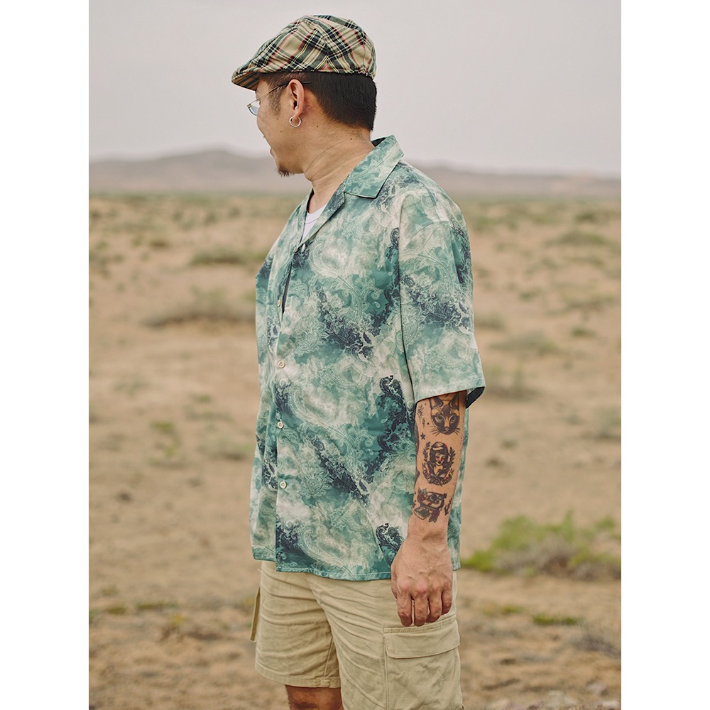 HAWAIIDEALER ORIGIONAL 綠色腰果花 古巴領襯衫 原創印花 EL CAPITAL-細節圖10