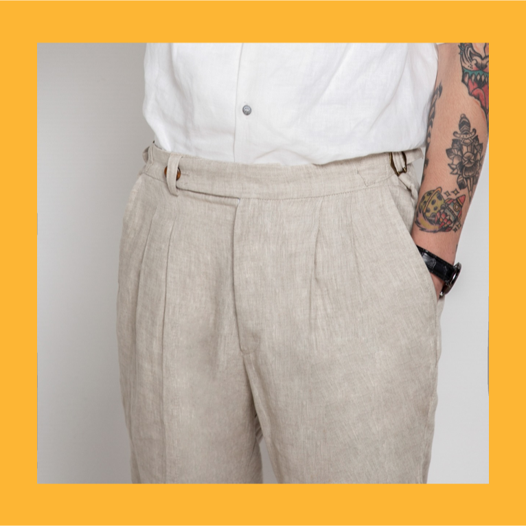 意大利 半手工 那不勒斯 Napoli 褲100%亞麻 巴黎扣 西裝褲 EL CAPITAL-細節圖2