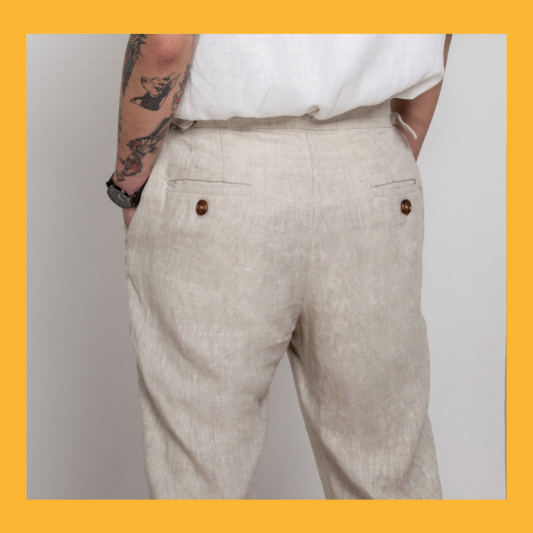 意大利 半手工 那不勒斯 Napoli 褲100%亞麻 巴黎扣 西裝褲 EL CAPITAL-細節圖3