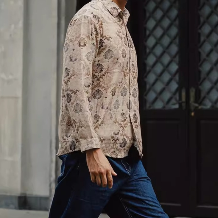 EL CAPITAL 復古滿版花紋復古長袖襯衫 港風 日系 街頭 80年代 音樂祭穿搭 菁英資本-細節圖2