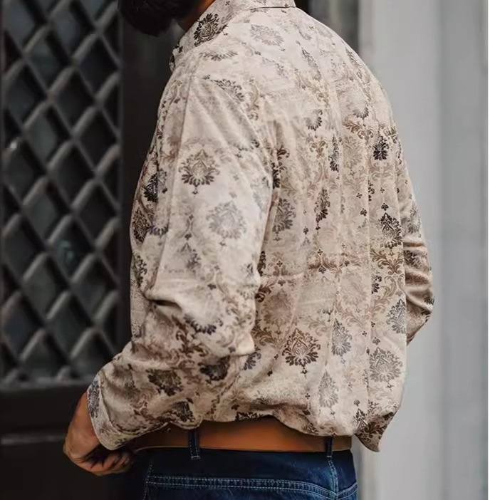 EL CAPITAL 復古滿版花紋復古長袖襯衫 港風 日系 街頭 80年代 音樂祭穿搭 菁英資本-細節圖3