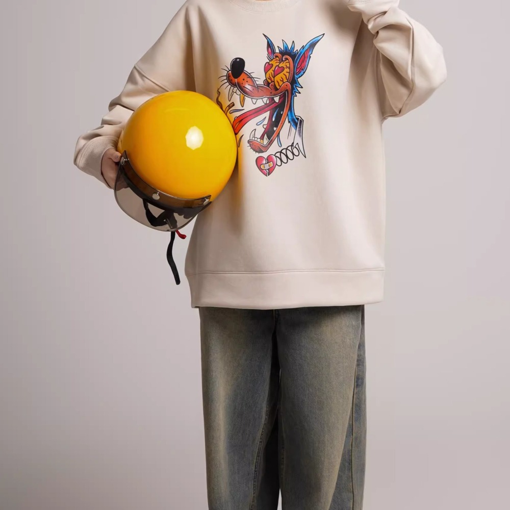 EL CAPITAL 灰狼印花大學tee 長衛衣 大學生 學院風 街頭 慵懶 菁英資本-細節圖2