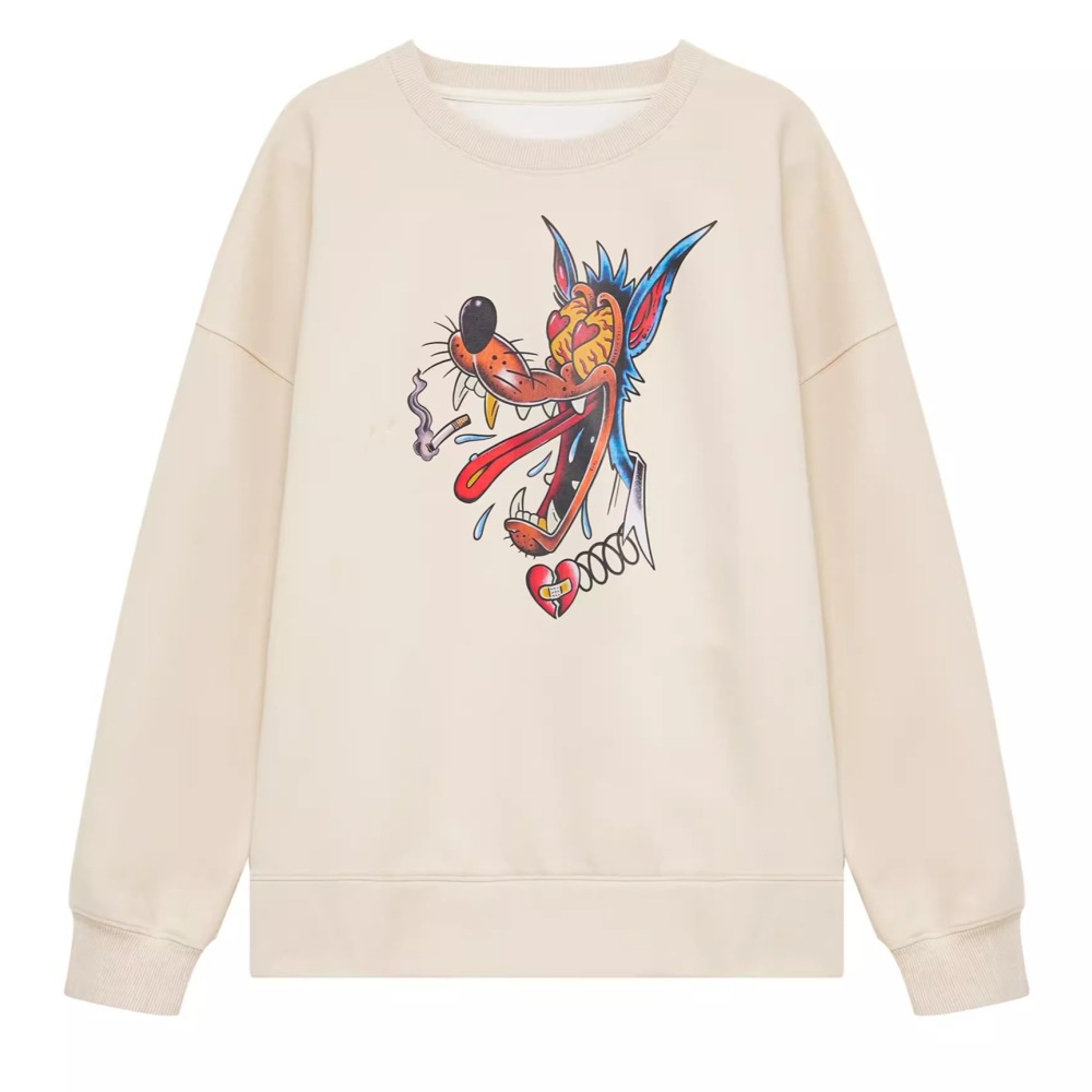 EL CAPITAL 灰狼印花大學tee 長衛衣 大學生 學院風 街頭 慵懶 菁英資本-細節圖4