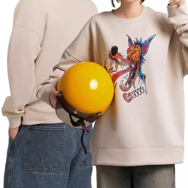 EL CAPITAL 灰狼印花大學tee 長衛衣 大學生 學院風 街頭 慵懶 菁英資本-細節圖5