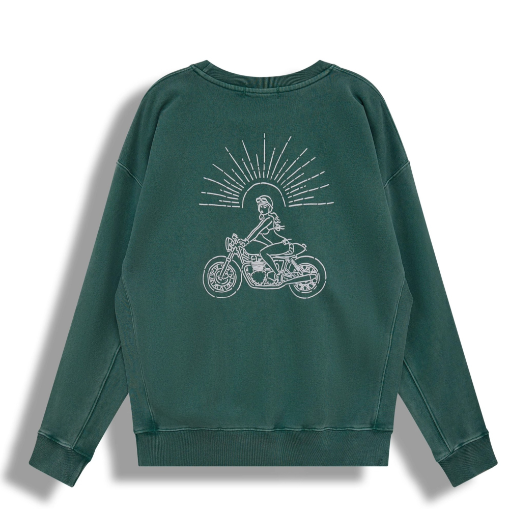 EL CAPITAL 加州摩托車綠色大學tee 長袖衛衣 大學生 學院風 慵懶 街頭 菁英資本-細節圖2