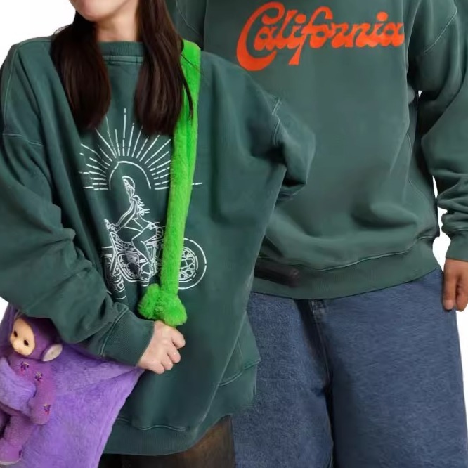 EL CAPITAL 加州摩托車綠色大學tee 長袖衛衣 大學生 學院風 慵懶 街頭 菁英資本-細節圖3