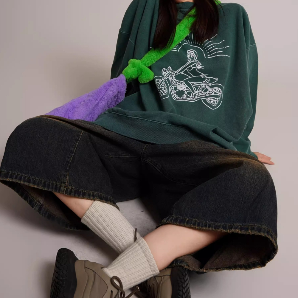 EL CAPITAL 加州摩托車綠色大學tee 長袖衛衣 大學生 學院風 慵懶 街頭 菁英資本-細節圖5