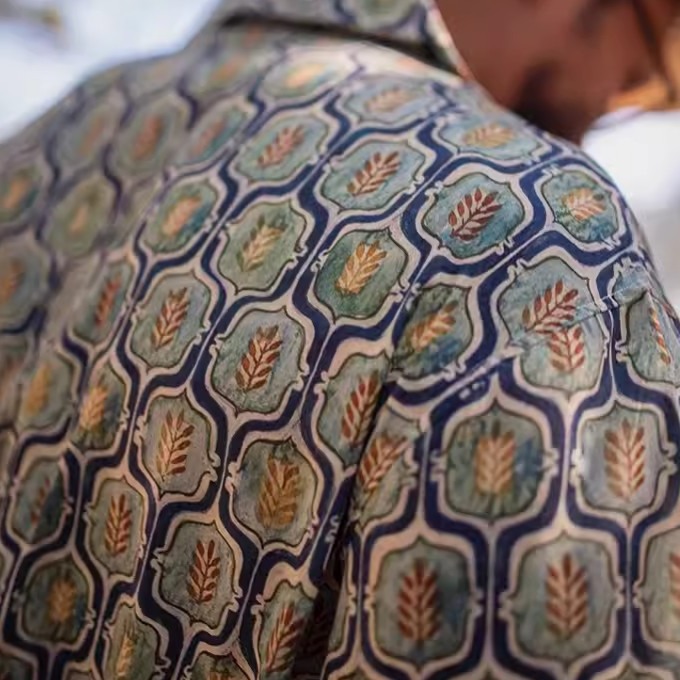 EL CAPITAL 稻穗印花滿版花紋短袖襯衫 花襯衫 滿版印花 復古 短襯衫 街頭 音樂祭穿搭-細節圖3