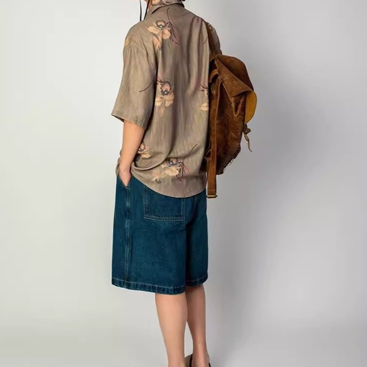 EL CAPITAL 褐色花紋短袖襯衫 花襯衫 滿版圖案 復古 街頭 潮流 音樂祭穿搭 菁英資本-細節圖5