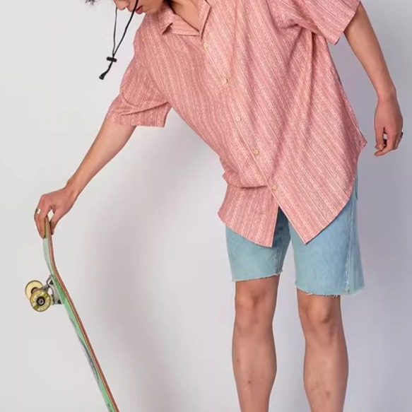 EL CAPITAL 橘色圖騰長條文短襯衫 花襯衫 素面襯衫 寬鬆 街頭 度假風 日系 音樂祭穿搭 菁英資本-細節圖3