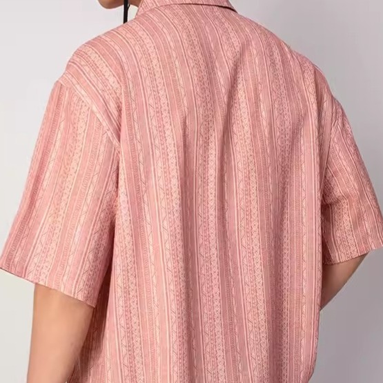 EL CAPITAL 橘色圖騰長條文短襯衫 花襯衫 素面襯衫 寬鬆 街頭 度假風 日系 音樂祭穿搭 菁英資本-細節圖4