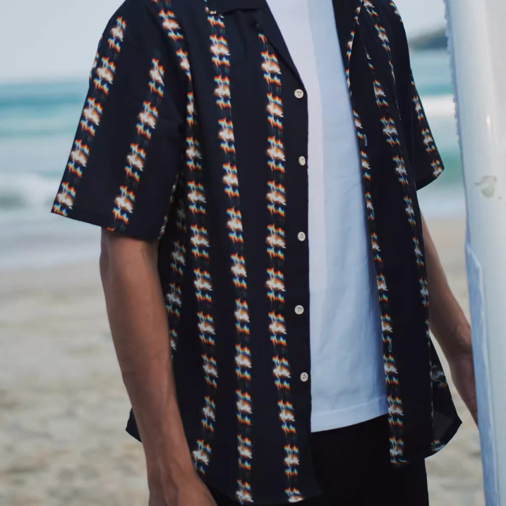 EL CAPITAL 閃光花紋短袖襯衫 短袖襯衫 花襯衫 寬鬆 度假風 復古 潮流 街頭 音樂祭穿搭 菁英資本-細節圖2