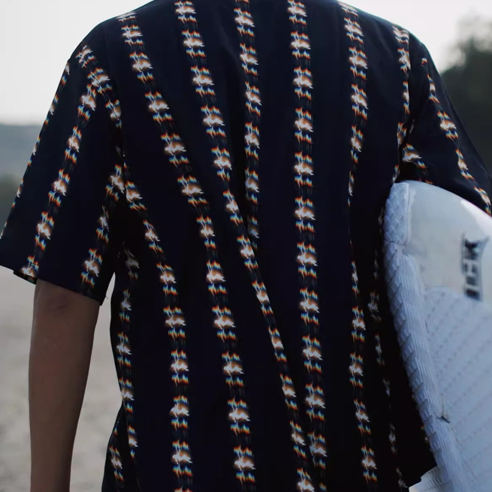 EL CAPITAL 閃光花紋短袖襯衫 短袖襯衫 花襯衫 寬鬆 度假風 復古 潮流 街頭 音樂祭穿搭 菁英資本-細節圖3