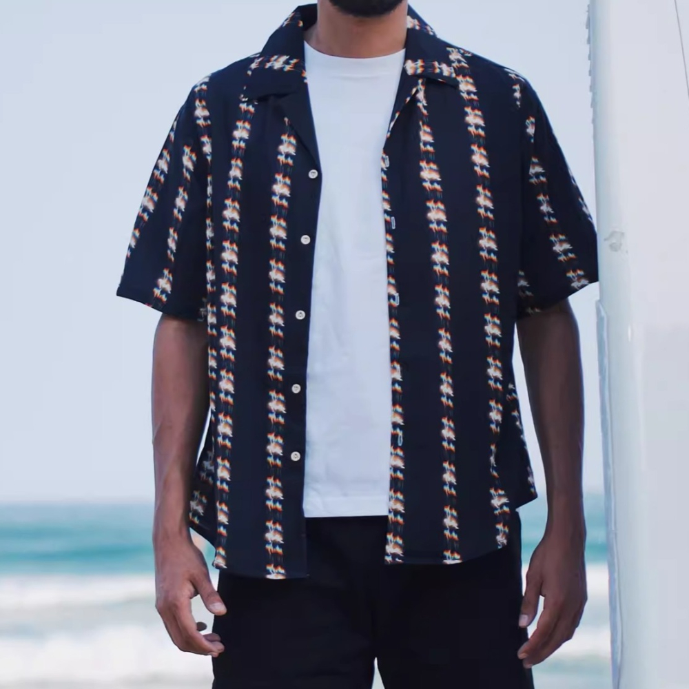 EL CAPITAL 閃光花紋短袖襯衫 短袖襯衫 花襯衫 寬鬆 度假風 復古 潮流 街頭 音樂祭穿搭 菁英資本-細節圖4