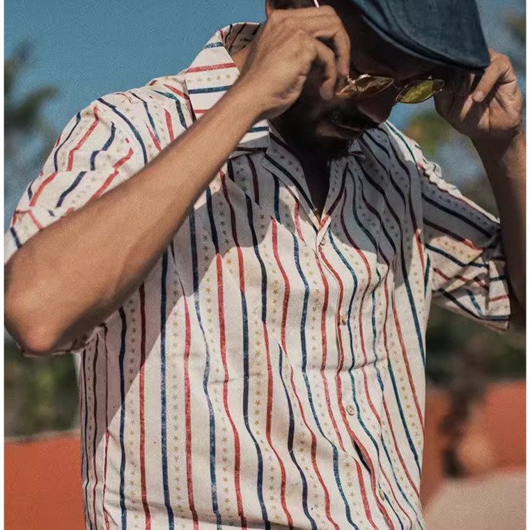 EL CAPITAL 直條紋自由古巴短袖襯衫 花襯衫 滿版圖案 慵懶度假風 街頭 復古 潮流 音樂祭穿搭 菁英資本-細節圖2