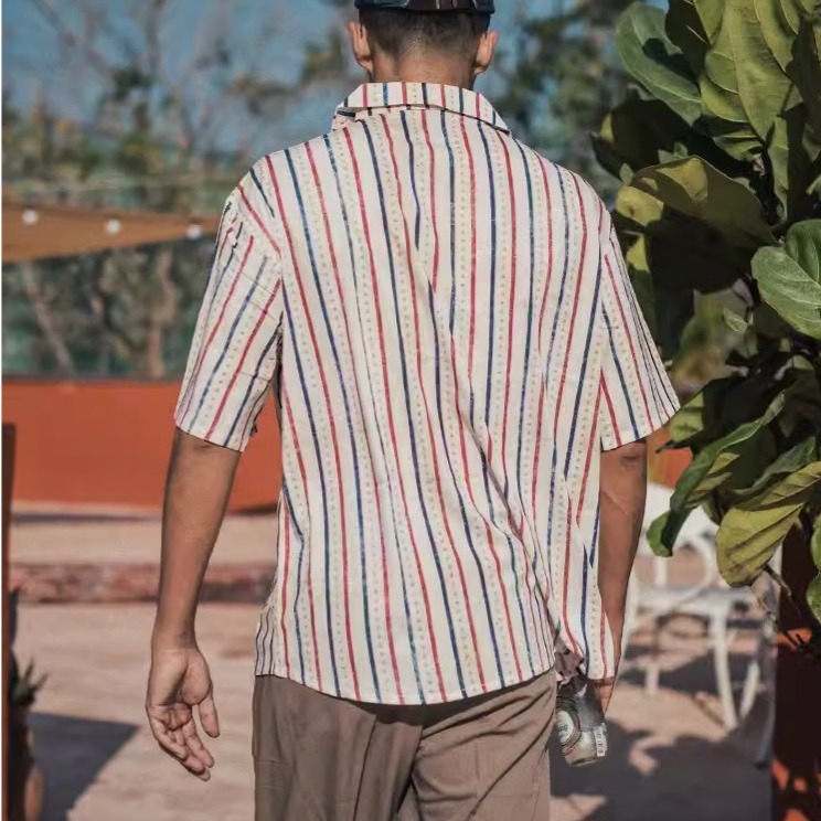 EL CAPITAL 直條紋自由古巴短袖襯衫 花襯衫 滿版圖案 慵懶度假風 街頭 復古 潮流 音樂祭穿搭 菁英資本-細節圖3