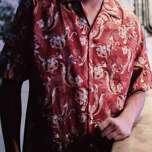 EL CAPITAL 虎虎生風滿版花紋短袖襯衫 花襯衫 滿版圖案 短袖襯衫 度假風 街頭 潮流 復古 菁英資本-細節圖4