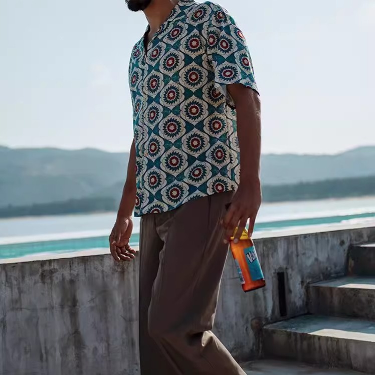 EL CAPITAL 格陵蘭鄉村圖案短袖襯衫 滿版花紋 花襯衫 短袖襯衫 寬鬆 度假風 復古 街頭 音樂祭 菁英資本-細節圖2