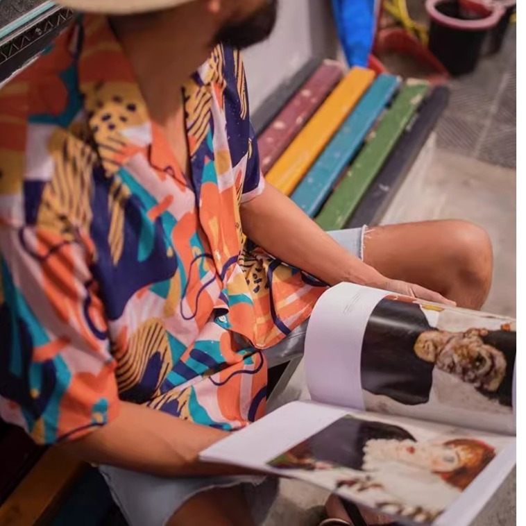 EL CAPITAL 鄉村抽象圖案滿版短袖襯衫 短袖襯衫 花襯衫 滿版圖案 寬鬆 度假風 音樂祭穿搭 街頭 菁英資本-細節圖4