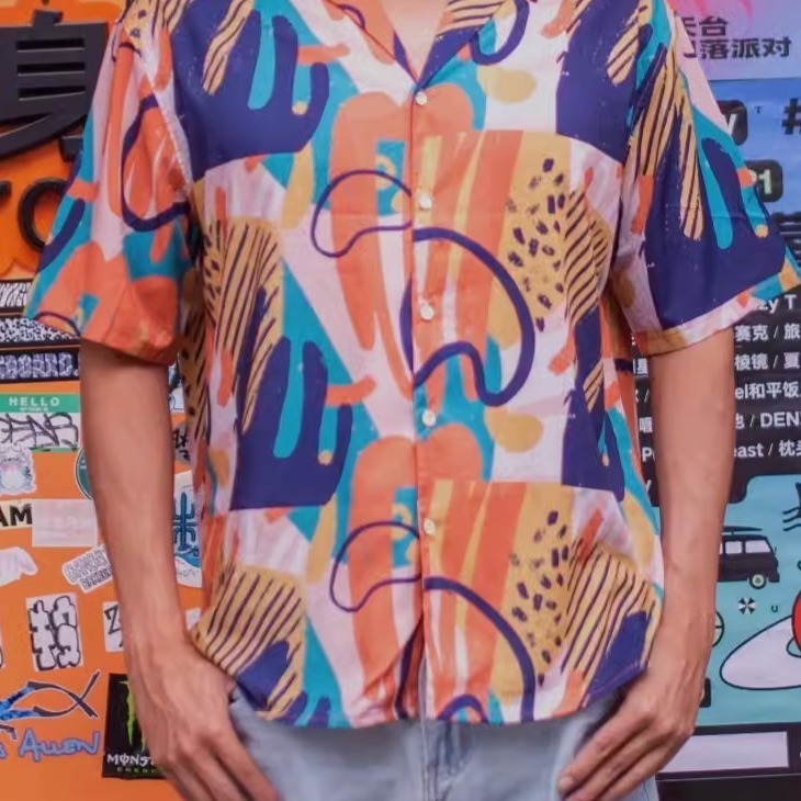 EL CAPITAL 鄉村抽象圖案滿版短袖襯衫 短袖襯衫 花襯衫 滿版圖案 寬鬆 度假風 音樂祭穿搭 街頭 菁英資本-細節圖5