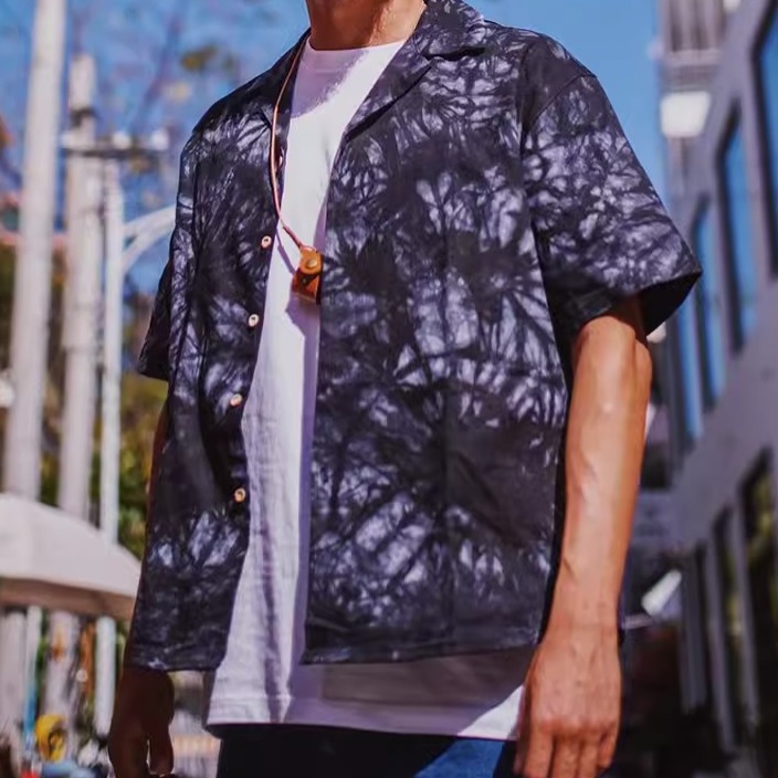 EL CAPITAL 牛仔抓染短袖花襯衫 短袖襯衫 花襯衫 渣男風 度假風 慵懶 音樂祭穿搭 菁英資本-細節圖4