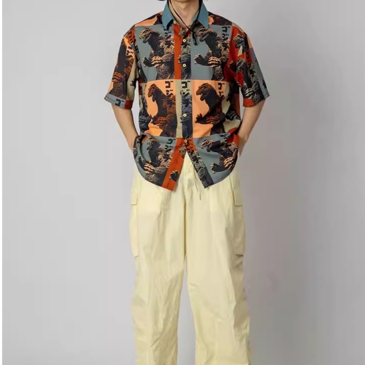 EL CAPITAL 哥吉拉滿版印花短袖襯衫 花襯衫 短袖襯衫 哥吉拉 怪獸 街頭潮流 音樂季 菁英資本-細節圖4