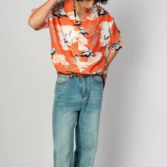 EL CAPITAL 山水風景夕陽短袖襯衫 滿版圖案 花襯衫 復古穿搭 短袖襯衫 街頭 潮流 音樂祭穿搭 菁英資本-細節圖2