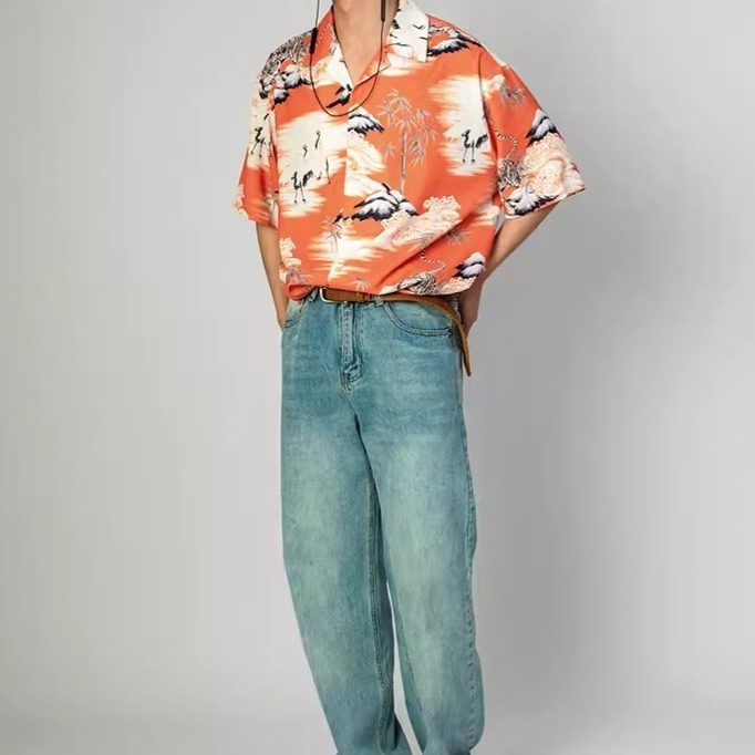 EL CAPITAL 山水風景夕陽短袖襯衫 滿版圖案 花襯衫 復古穿搭 短袖襯衫 街頭 潮流 音樂祭穿搭 菁英資本-細節圖4