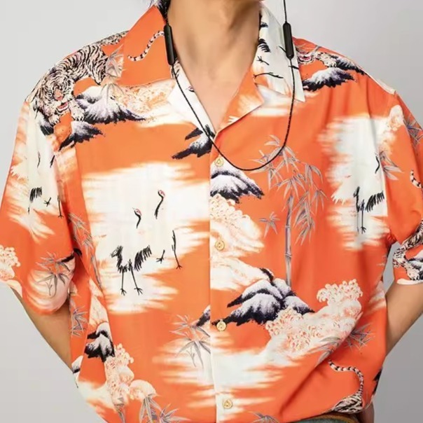 EL CAPITAL 山水風景夕陽短袖襯衫 滿版圖案 花襯衫 復古穿搭 短袖襯衫 街頭 潮流 音樂祭穿搭 菁英資本-細節圖5