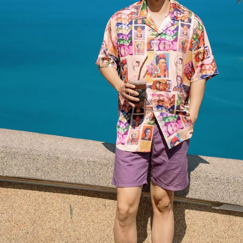 EL CAPITAL 滿版頭像搞怪短袖襯衫 短袖襯衫 滿版印花 花襯衫 街頭潮流 度假風 音樂祭穿搭 菁英資本-細節圖5