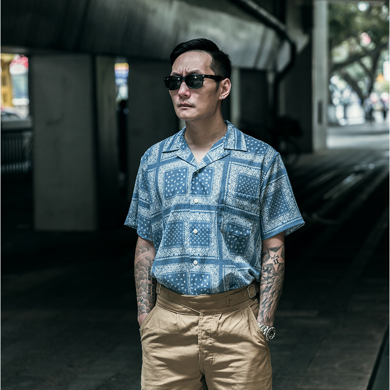 NON STOCK 夏季泡泡紗 男士寬鬆襯衫 復古腰果花 bandana 海灘襯衫 出國襯衫-細節圖6