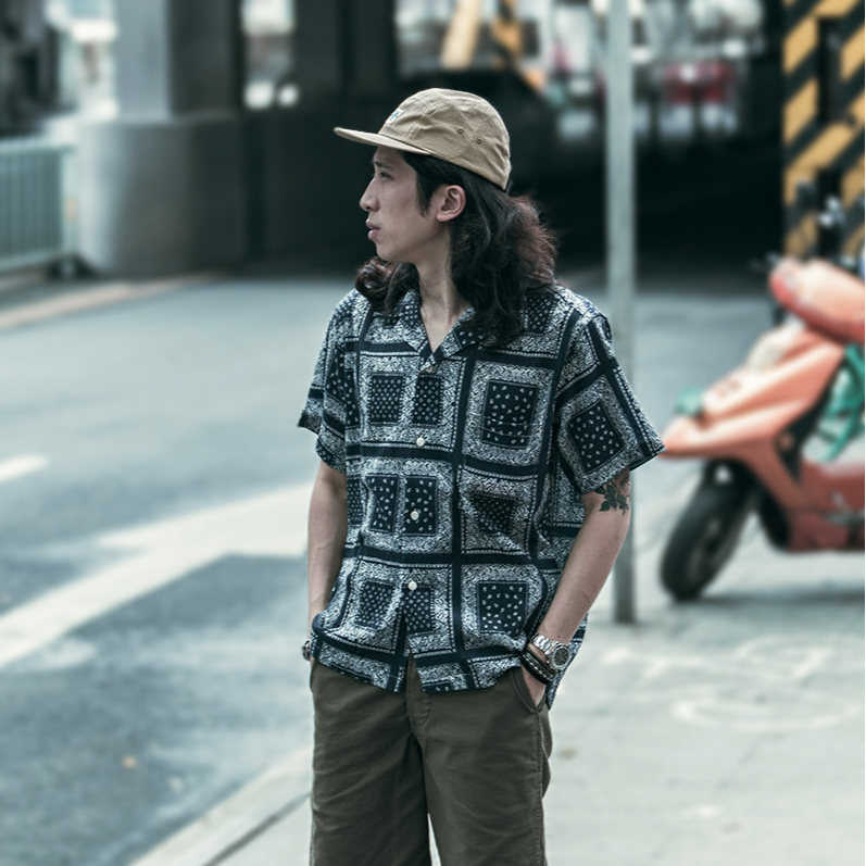 NON STOCK 夏季泡泡紗 男士寬鬆襯衫 復古腰果花 bandana 海灘襯衫 出國襯衫-細節圖7