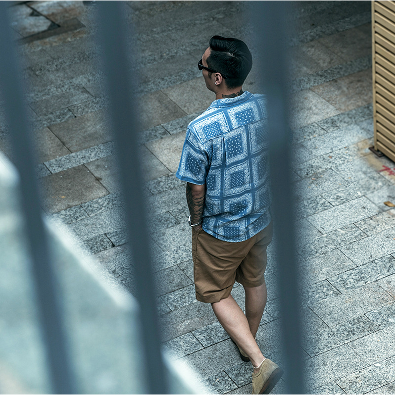 NON STOCK 夏季泡泡紗 男士寬鬆襯衫 復古腰果花 bandana 海灘襯衫 出國襯衫-細節圖8