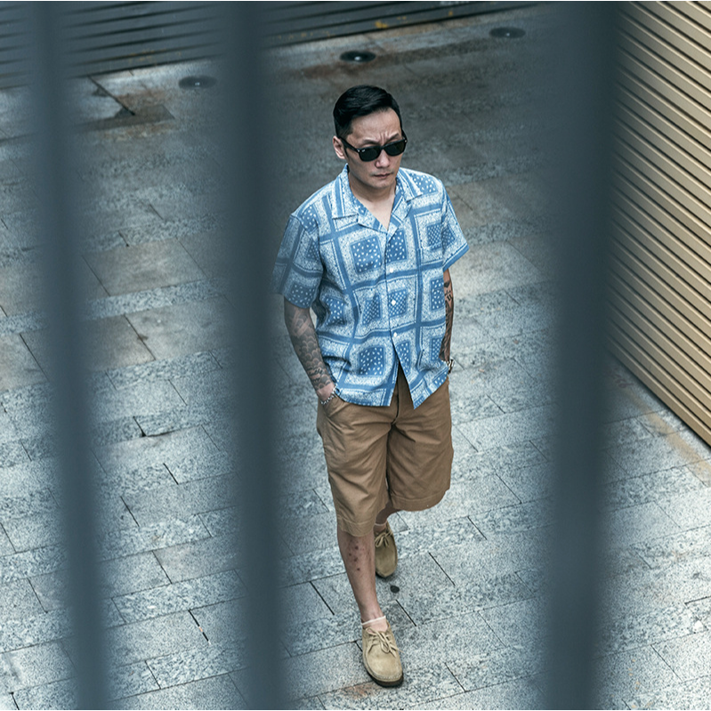 NON STOCK 夏季泡泡紗 男士寬鬆襯衫 復古腰果花 bandana 海灘襯衫 出國襯衫-細節圖9